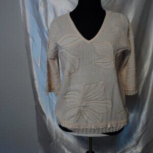 Pullover Women's Sweater Palm Leaf Embossed - Alabaster ***NWT***